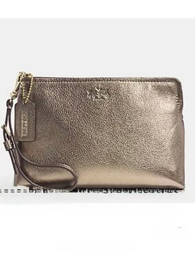 Coach Bleeker Metallic Bronze Gold Leather Clutch Wristlet